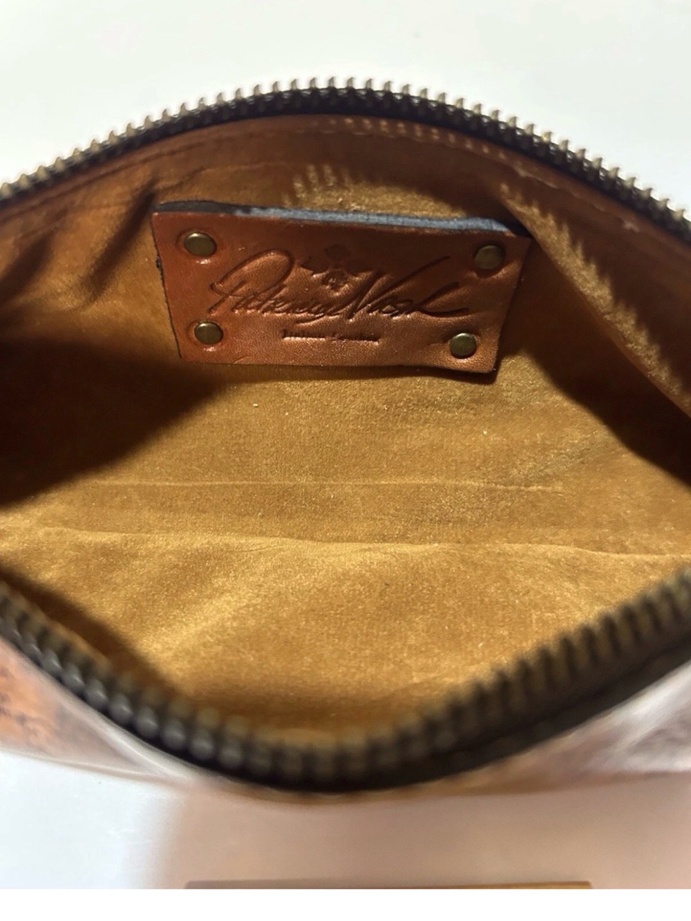 Patricia Nash Tan Brown Leather Zip Clutch Pouch
